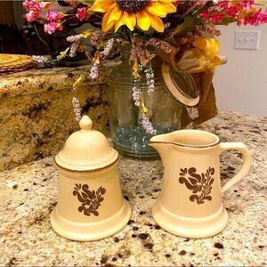 Vintage Pfaltzgraff Village Pattern Cream and Sugar Set USA Made Stoneware